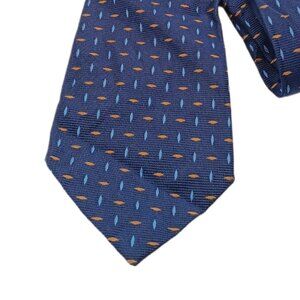 Lands’ End Silk Tie Men’s XL 64.5” Navy Gold Woven Geometric Nautical Wide New